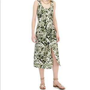 NWT INC Tie-Front Sleeveless Midi Dress Size XL Green White Tie Dye Stretchy